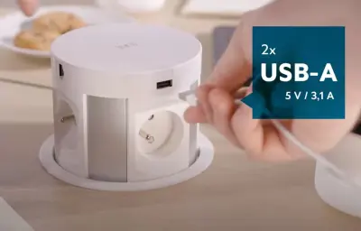 Indux Push verzinkbare penaarde witte keuken stopcontact in werkblad met 4 stopcontacten, 2 x USB, 2 x RJ45 en draadloos opladen 1208957422