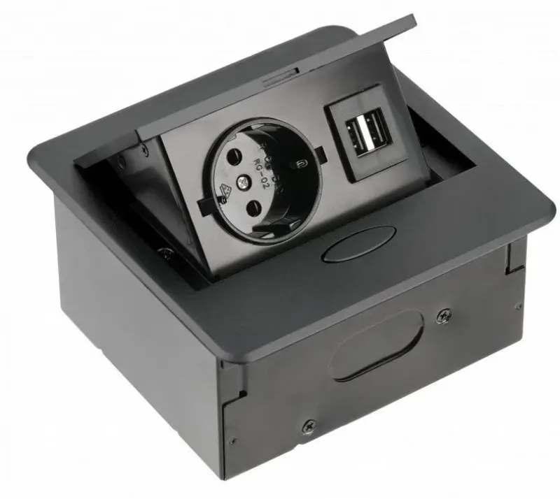 Indux Flip Small keuken stopcontact randaarde in het werkblad of bovenkast mat zwart met 2 USB opladers 1208957424