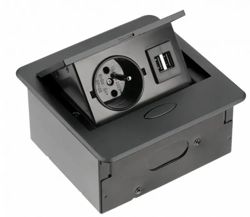 Indux Flip Small keuken stopcontact penaarde in het werkblad of bovenkast mat zwart met 2 USB opladers 1208957425