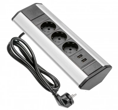 Indux Corner hoek keuken stopcontact met 3 randaarde stopcontacten en 2 USB opladers 1208957431
