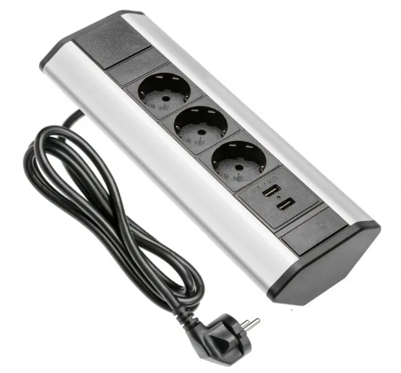 Indux Corner hoek keuken stopcontact met 3 randaarde stopcontacten en 2 USB opladers 1208957431