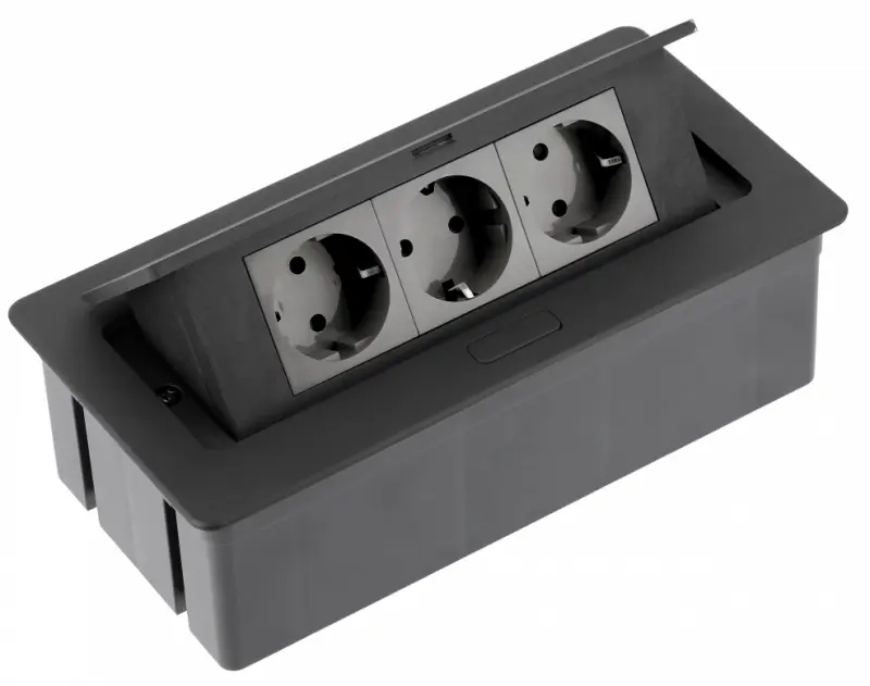 Indux Flip Medium keuken stopcontact randaarde in het werkblad of bovenkast mat zwart met 3 stopcontacten 1208957433