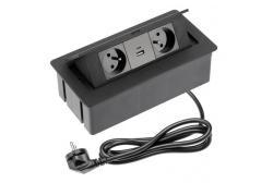 Indux Flip Medium keuken stopcontact penaarde in het werkblad of bovenkast mat zwart met 2 stopcontacten en 2 USB opladers 1208957438