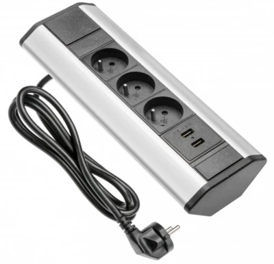 Indux Corner hoek keuken stopcontact met 3 penaarde stopcontacten en 2 USB opladers 1208957442