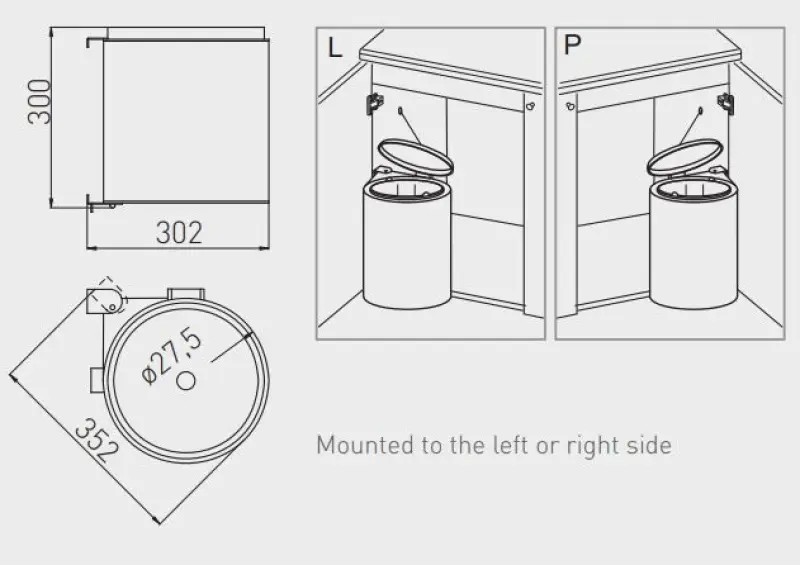 Garbi Round R-40-1 inbouw afvalbak 11 Liter links en rechts te plaatsen 1208957471