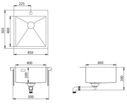 OUTLET Ausmann Turt RVS spoelbak 450x505mm met kraangat onderbouw 1208956941