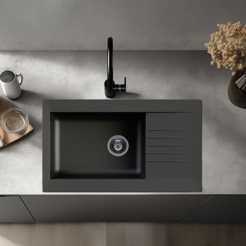 Ausmann Fibre spoelbak zwart omkeerbaar met afdruip opbouw 86x50 cm 1208957665