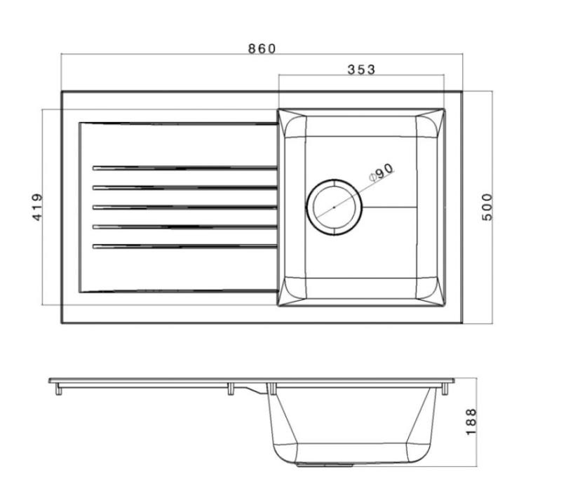 Ausmann Fibre spoelbak wit omkeerbaar met afdruip opbouw 86x50 cm 1208957673