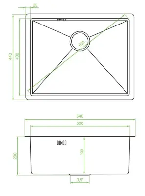 Aquadesign Sinks gun metal RVS spoelbak antraciet kleur PVD 50x40 onderbouw vlakbouw en opbouw 1208957702