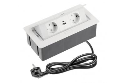 Indux Flip Medium keuken stopcontact randaarde in het werkblad of bovenkast wit met 2 stopcontacten en USB A+C opladers 1208957847