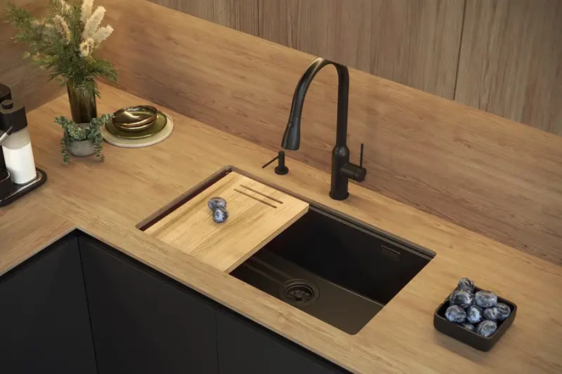 Quadri Newport II grote en diepe spoelbak graniet opbouw en onderbouw zwart spoelbak 76x45 1208957855