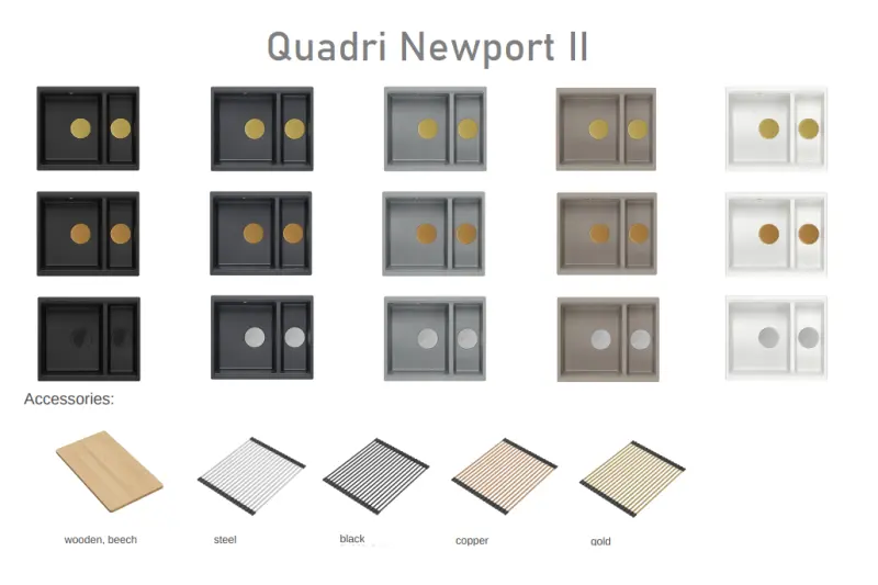 Quadri Newport II zwart 1,5 spoelbak graniet opbouw en onderbouw spoelbak 555x460mm met zwart plug 1208957861