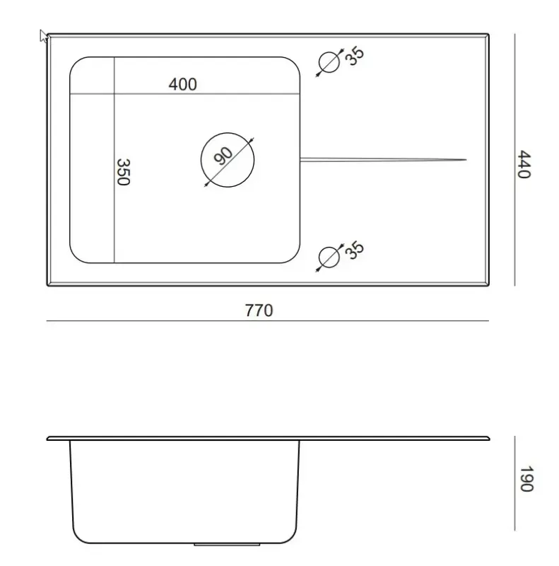 Quadri Glazz opbouw rvs spoelbak met zwarte glazen afdruipgedeelte omkeerbaar 77x44 1208957862