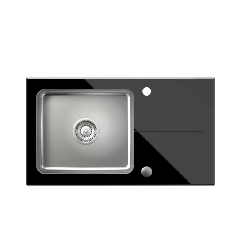 Quadri Glazz opbouw rvs spoelbak met zwarte glazen afdruipgedeelte omkeerbaar 77x44 1208957862