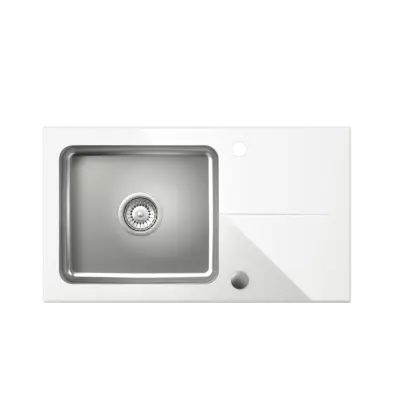 Quadri Glazz opbouw rvs spoelbak met witte glazen afdruipgedeelte omkeerbaar 77x44 1208957863