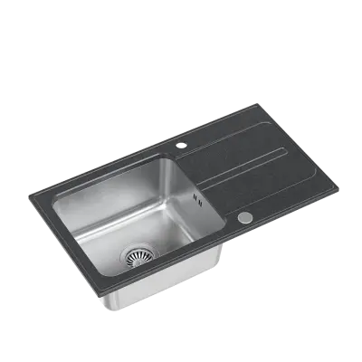 Quadri Fusion opbouw rvs spoelbak met zwart-gestippeld graniet afdruipgedeelte 78x43 omkeerbaar 1208957879