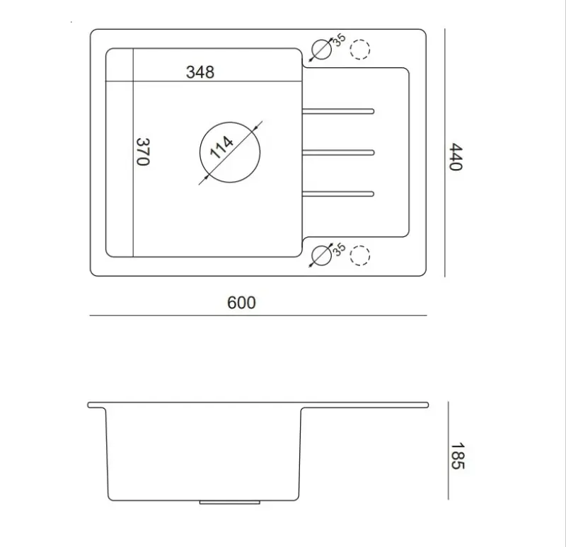 Quadri Kendal zwarte graniet spoelbak 60x44  met afdruipgedeelte, kraan en vloeistofdispenser 1208957889
