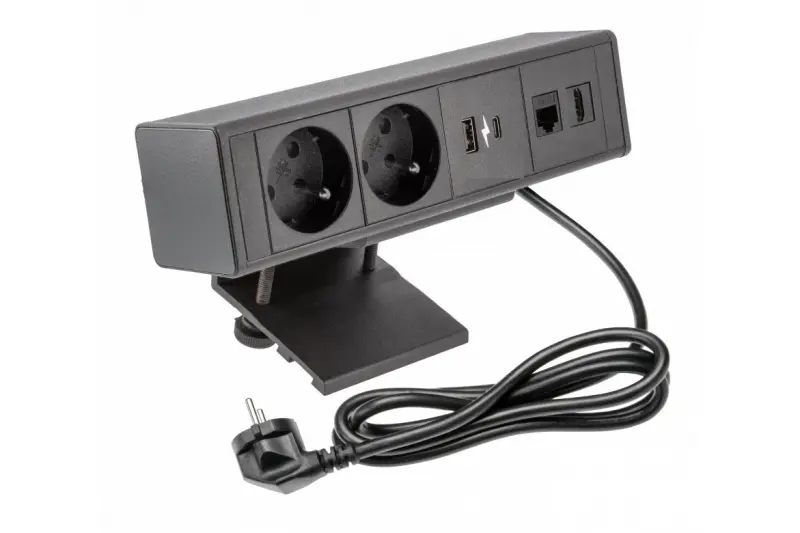 Indux Desk buro of tafel mat zwarte penaarde stopcontact (2x) met  1xUSB A, 1xUSB C, 1xRJ45 en 1xHDMI 1208957920