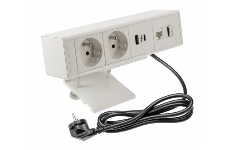 Indux Desk buro of tafel mat wit penaarde stopcontact (2x) met 1xUSB A, 1xUSB C, 1xRJ45 en 1xHDMI 1208957921