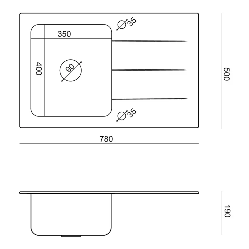 Quadri Glazz opbouw rvs spoelbak met zwarte glazen afdruipgedeelte 78x50 omkeerbaar 1208957934