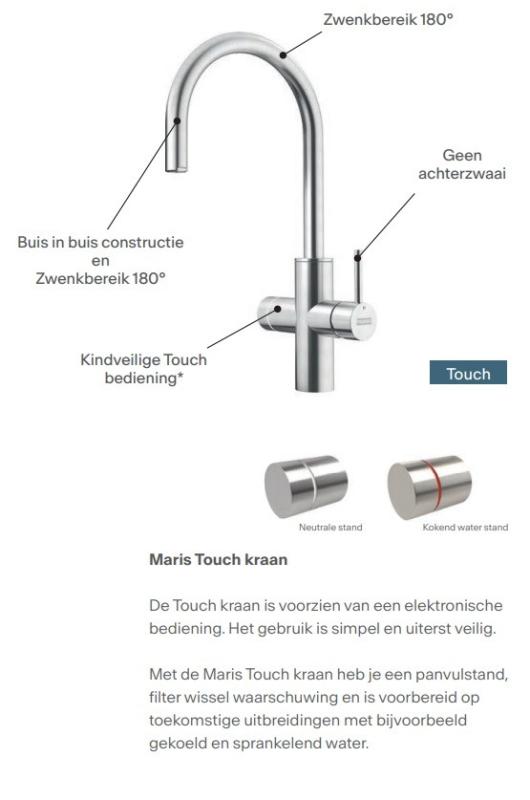 Franke Maris water hub 4L boiler 3-1 met Touch electronische kokend water kraan RVS 160.0702.531