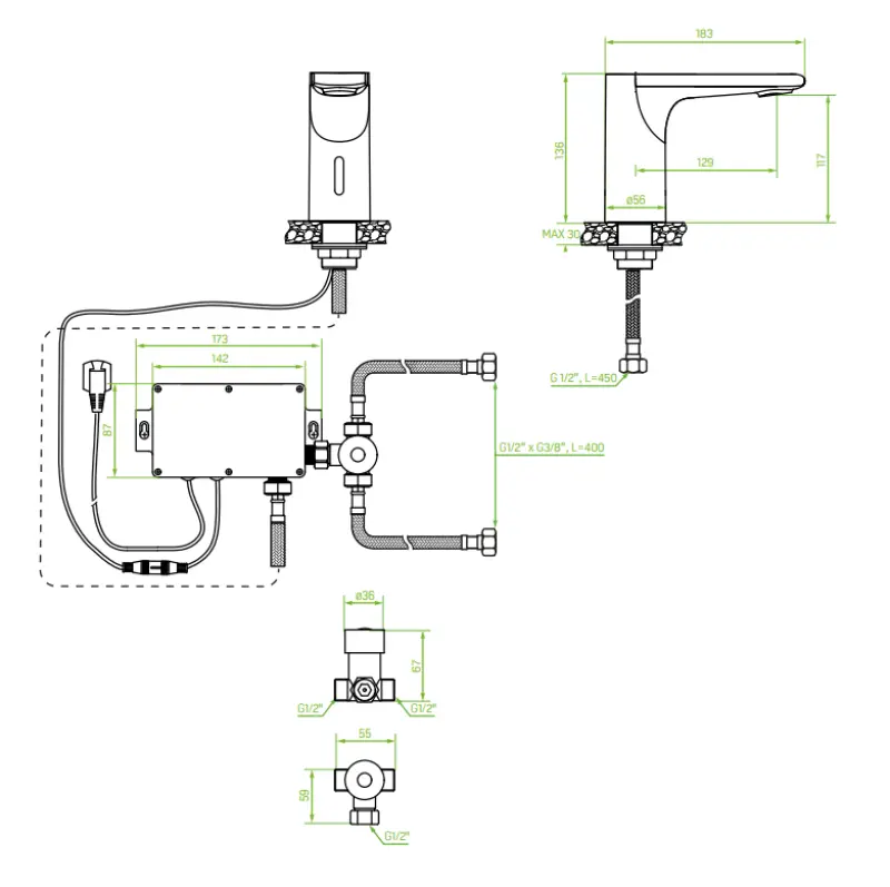 Aquadesign Sensor kraan elektronische wastafelkraan op batterijen of netvoeding chroom 1208958163