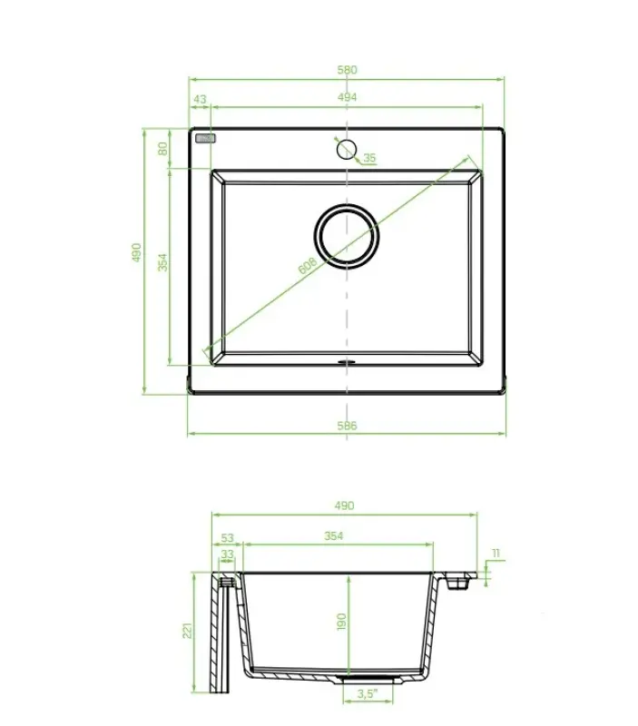 Aquadesign Farmhouse tussen of opbouw granieten spoelbak grijs 58x49cm 1208958165