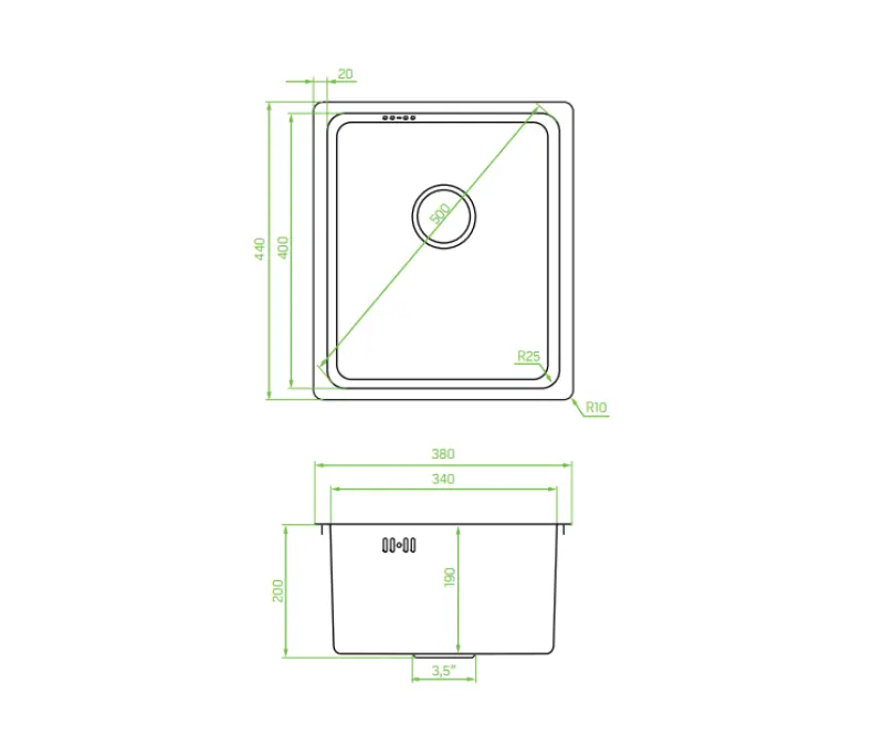 Aquadesign R25 steel opbouw, onderbouw en vlakinbouw spoelbak rvs 34x40cm 1208958201