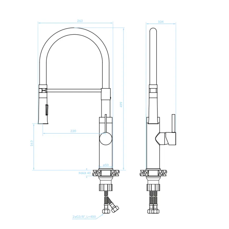 Aquadesign eenhendel keukenmengkraan chroom/zwart met flexibele uitloop 1208958222