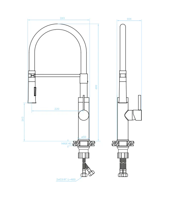 Aquadesign eenhendel keukenmengkraan zwart met flexibele uitloop 1208958224