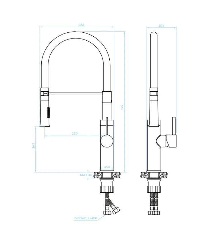 Aquadesign eenhendel keukenmengkraan goud/wit met flexibele uitloop 1208958225