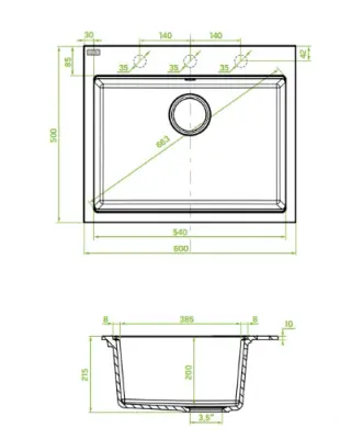Aquadesign Natura granieten opbouw spoelbak wit 60x50cm 1208958273