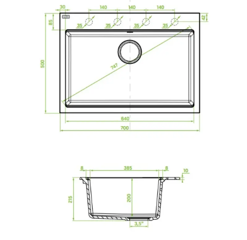 Aquadesign Natura granieten opbouw spoelbak wit 70x50cm 1208958275