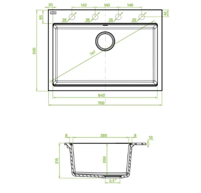 Aquadesign Natura granieten opbouw spoelbak zwart 70x50cm 1208958276