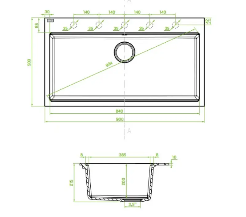 Aquadesign Natura grote granieten opbouw spoelbak wit 90x50cm 1208958279
