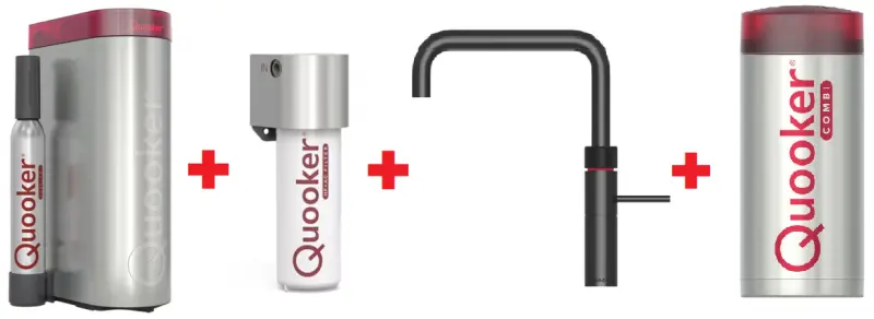Quooker Fusion Square Gun Metal COMBI & CUBE Warm, koud, kokend, gefilterd, koud, bruisend water 22FSGME+CUBE