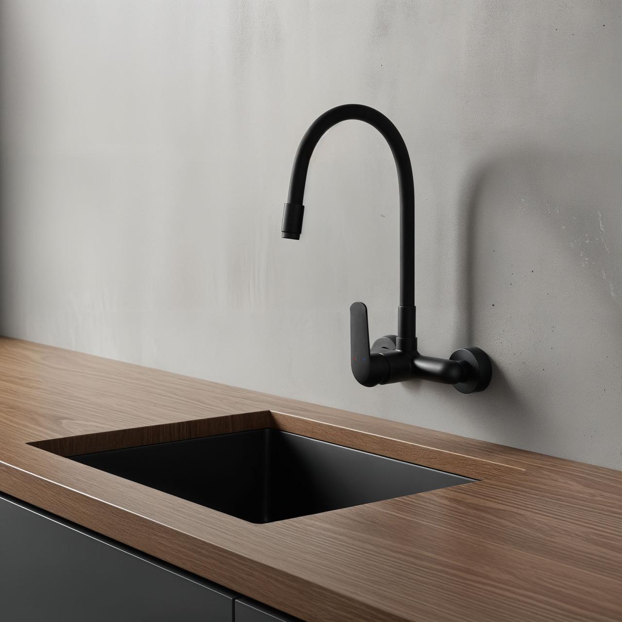 Aquatrimo Chopin muurkraan met hoge flexibele uitloop mat zwart 21CP8462SW