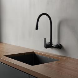 Aquatrimo Chopin muurkraan met hoge flexibele uitloop mat zwart 21CP8462SW