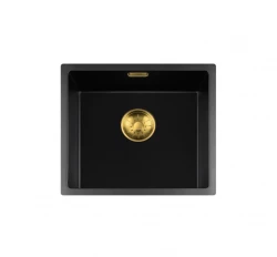 Lorreine BQ serie spoelbak 44x41cm onderbouw zwart met goud plug 40BQ37-FU-GOLD