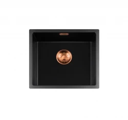 Lorreine BQ serie spoelbak 44x41cm onderbouw zwart met koper plug 40BQ37-FU-COPPER