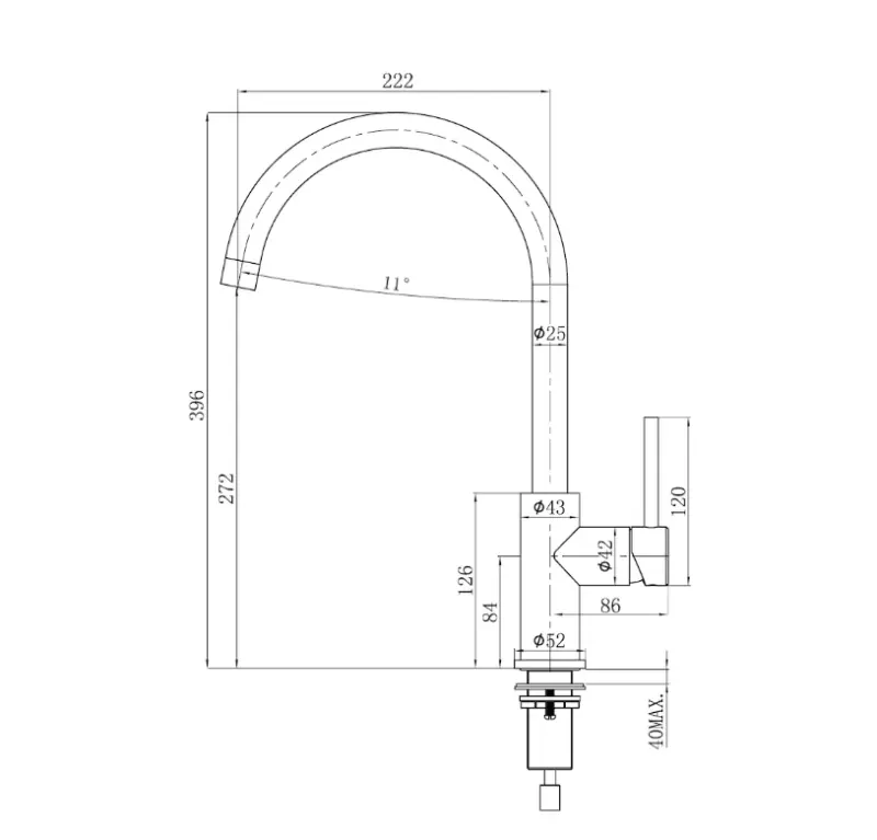 Lorreine Mersey Royal Goud PVD draaibare uitloop MERSEY-GOLD-XX