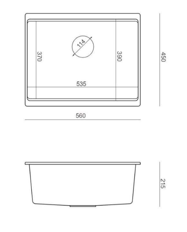 Quadri Newport II graniet onderbouw zwart spoelbak 560x450 mm incl. zwarte afvoerkapje 1208966924