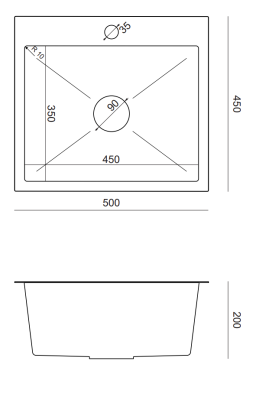Quadri Dixton 50 zwarte Nano PVD RVS spoelbak 500x450 mm met kraangat opbouw 1208967082