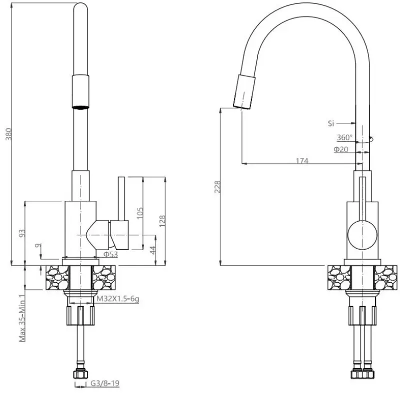 Quadri Dixton 40 set met RVS spoelbak 400x450 mm met kraangat opbouw en keukenkraan Quadri Bristol RVS