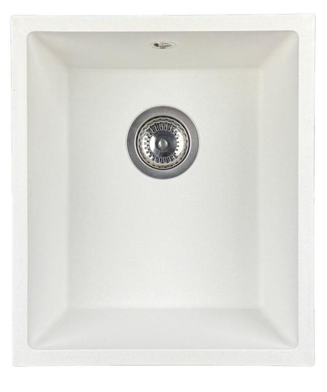 GraniteMy Universal granieten witte spoelbak 34x40 cm wit opbouw onderbouw en vlakinbouw met rvs plug 1208967107