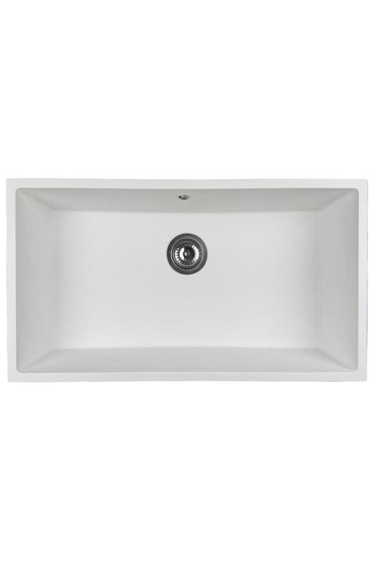 GraniteMy Universal granieten grote witte spoelbak 74x40 cm wit opbouw onderbouw en vlakinbouw met rvs plug 1208967111