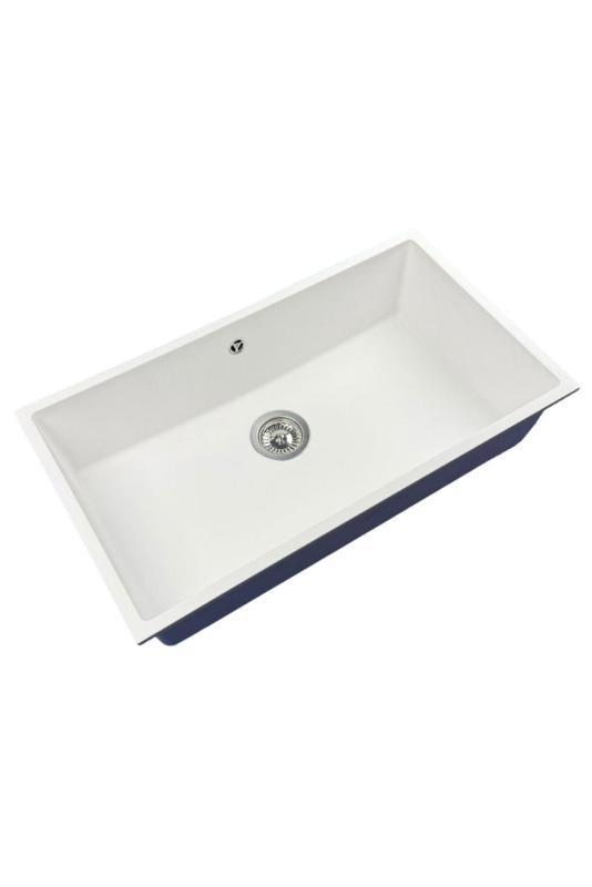 GraniteMy Universal granieten grote witte spoelbak 74x40 cm wit opbouw onderbouw en vlakinbouw met rvs plug 1208967111