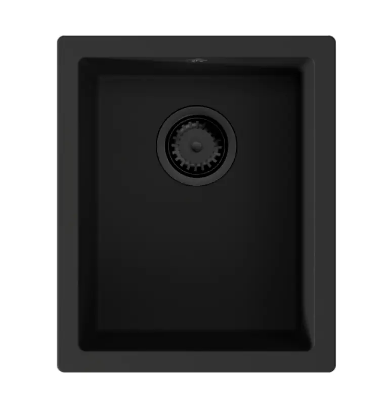 GraniteMy Universal granieten zwarte spoelbak 34x40 cm zwart opbouw onderbouw en vlakinbouw met zwart plug 1208967143