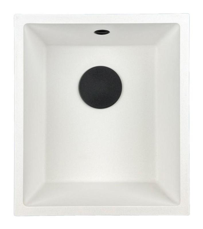GraniteMy Universal granieten witte spoelbak 34x40 cm wit opbouw onderbouw en vlakinbouw met zwarte plug 1208967147