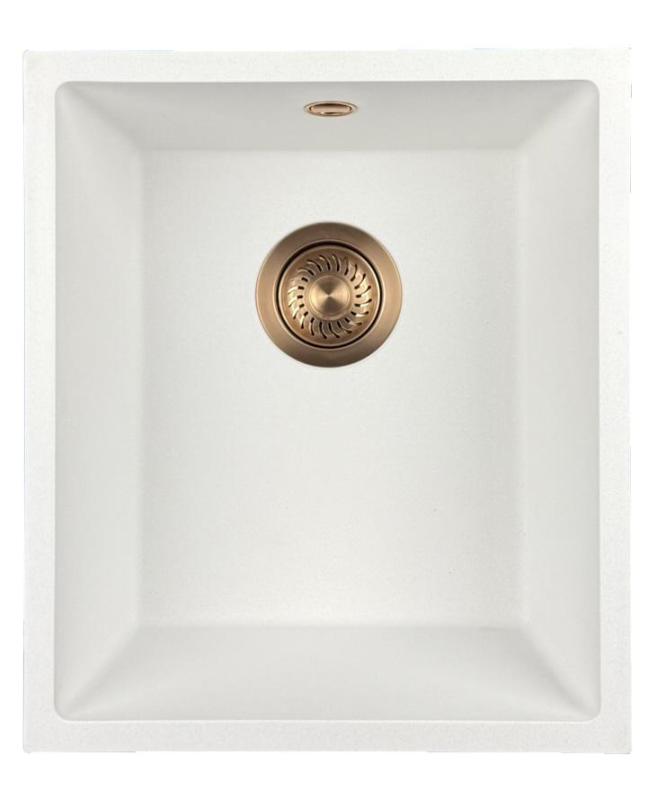 GraniteMy Universal granieten witte spoelbak 34x40 cm wit opbouw onderbouw en vlakinbouw met koperen plug 1208967148